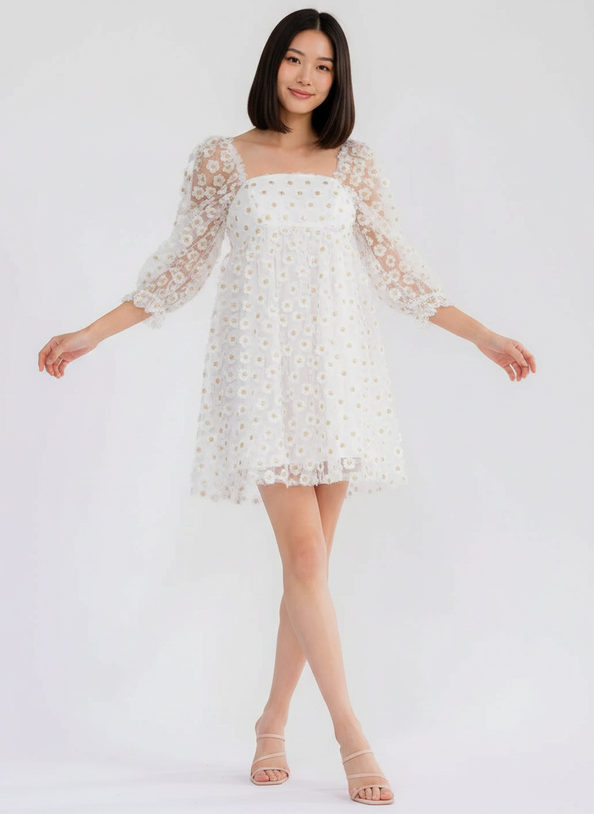 ivory gold floral mini dress