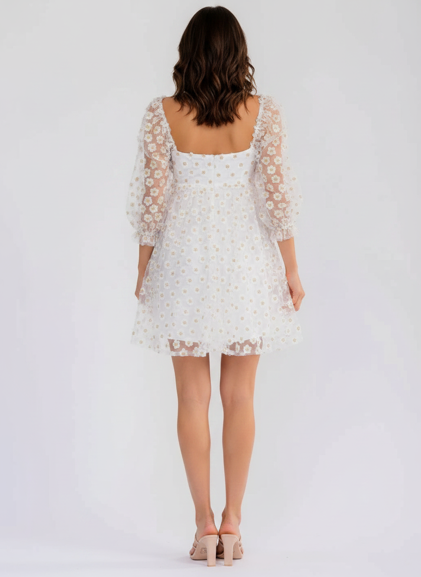 ivory gold floral mini dress