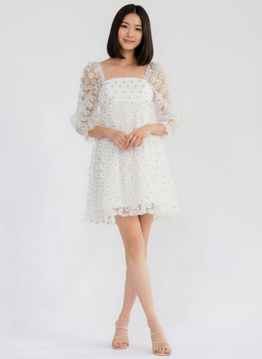 ivory gold floral mini dress